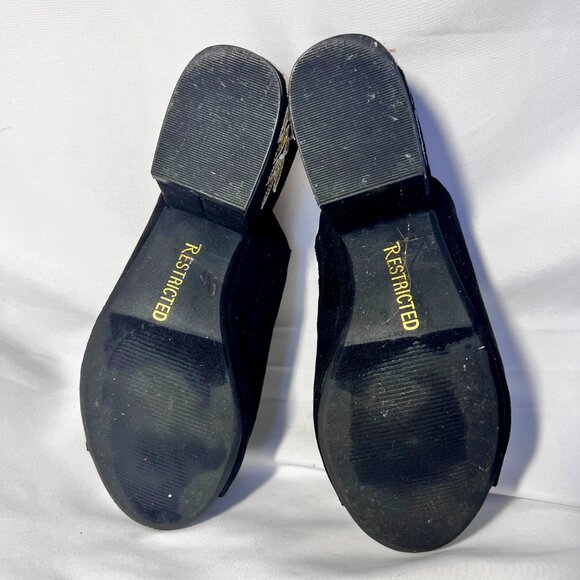Restricted Women's Slip On Block 2 1/2" Heels-Black Floral Embroidered-Open Toe - Picture 12 of 16